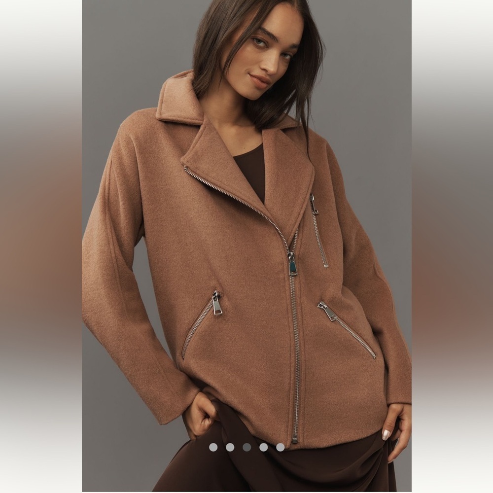 Anthropologie NWT Maeve Longline Moto Wool-Blend Jacket size L.